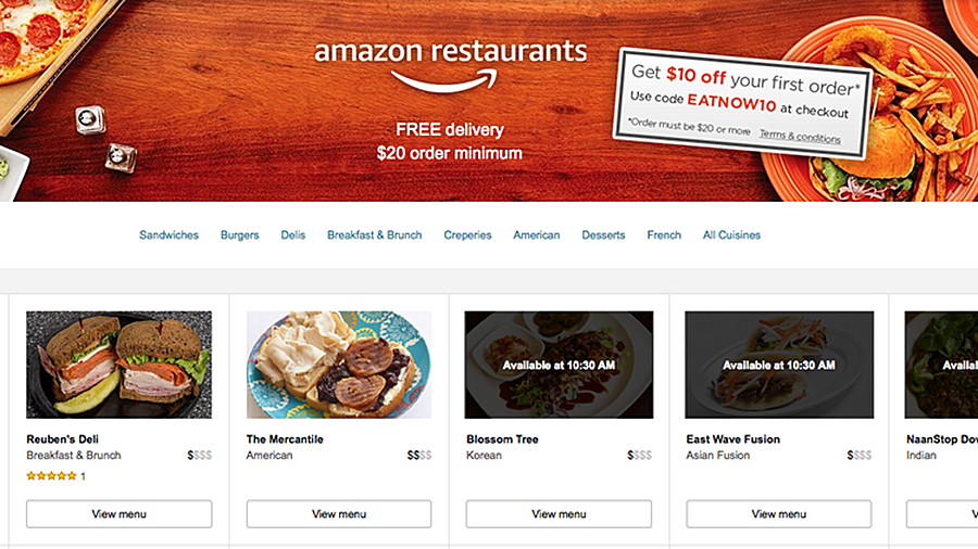 amazon restaurants meal delivery menu